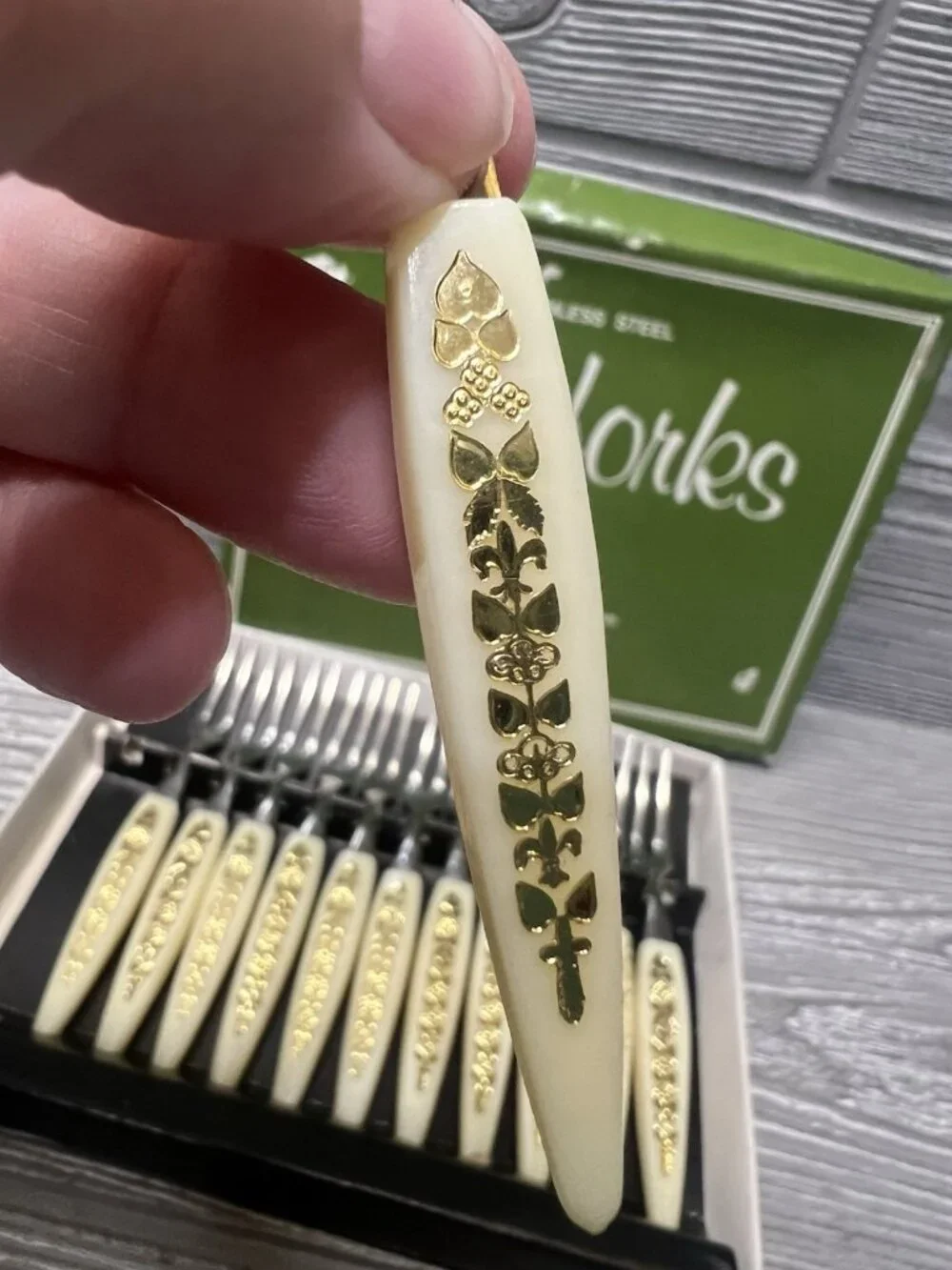 Vintage Set Little Forks 12 Stainless Steel Relish Hors D'oeuvres Japan in Box